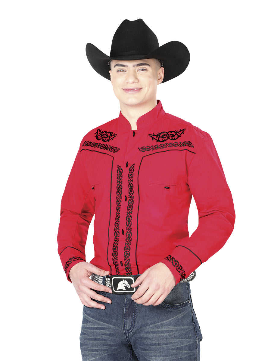 Mens El Señor de los Cielos Charro Embroidery Shirt Red/Black 40786
