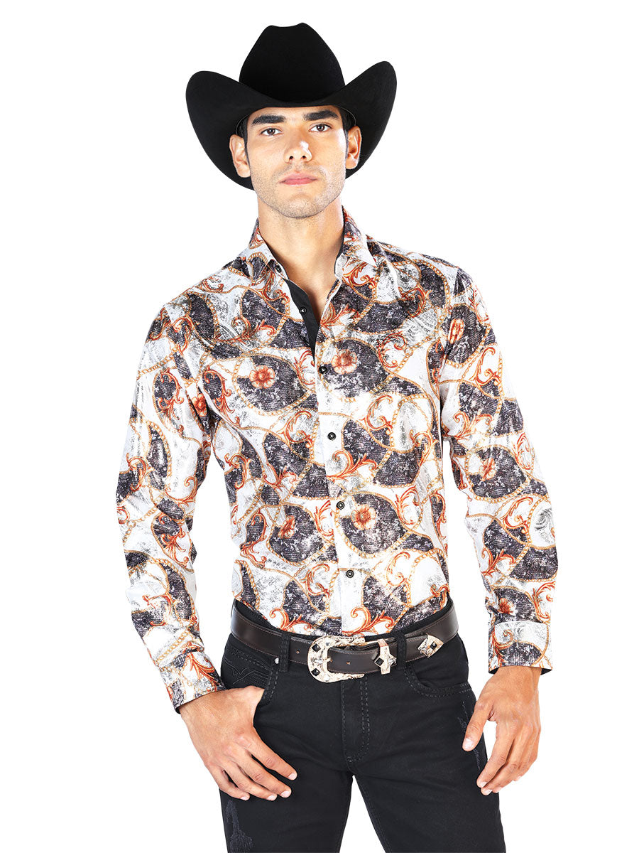 Off White And Gold Casual Long Sleeve Shirt 43566