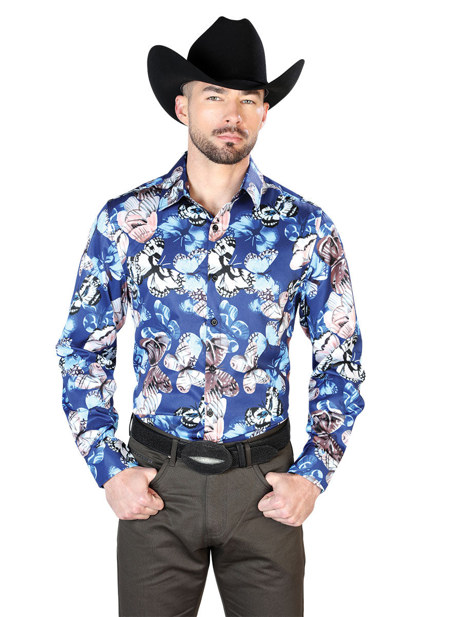 Blue Butterfly Casual Long Sleeve Shirt 43674