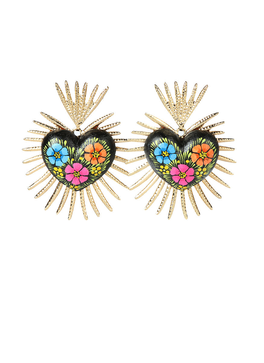 Artisanal Hand Painted Earrings Black 603972