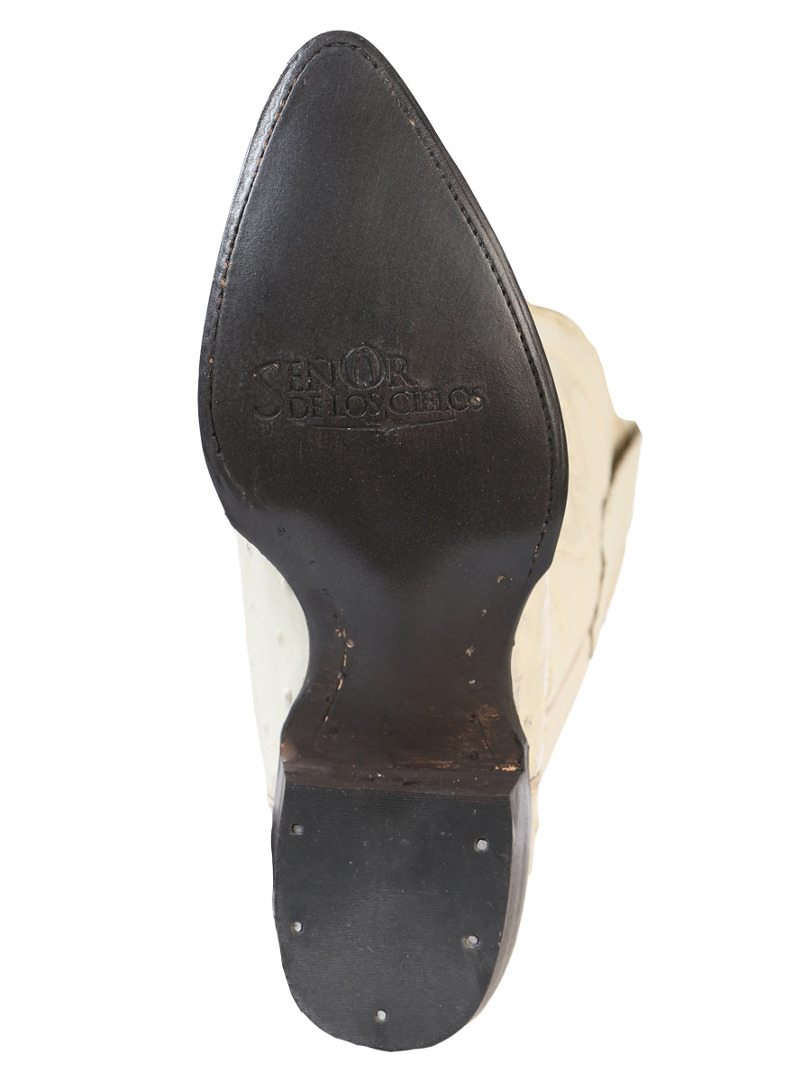 El Señor de los Cielos Men’s Western Boot - Ostrich Print Leather -  Bone 40839