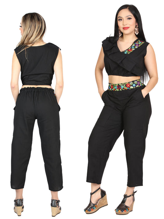 Artisanal Embroidered Set 100% Cotton Black 604048